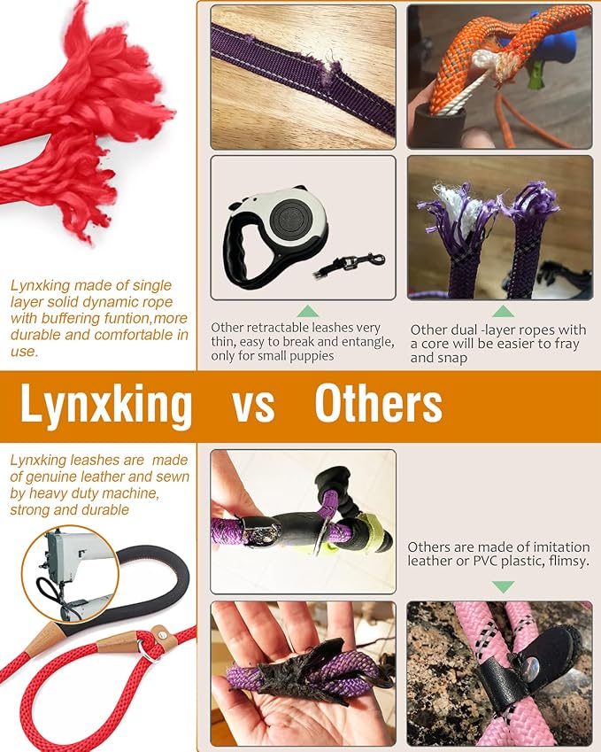 Dog Leash Slip Lead Braided Rope Pet Training Loop Leashes 5ft 6ft 8ft | Lynxking Strong Heavy Duty 1/2" 3/8", Durable Padded Handle No Pull Basic Training Nylon Lead,Small Medium Large Dogs Puppy - Image 3