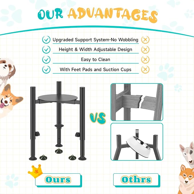 Oppro Adjustable Dog Bowls Elevated Stand, 4 Heights, Wide 6-10" | Metal Raised Tall Single Food Bowl Holder, Sturdy Lifted Water Feeder for Medium Large Small Breed,H:8”/10”/12”/13.8”,Black - Image 4