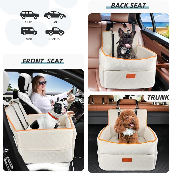 HEGGCOOE Dog Car Seat for Small Medium Dogs, Memory Foam Dog Booster Seats with Thick Cushion for Dogs Under 35lbs, Detachable Washable Pet Car Seat Travel Bed with Storage Pockets,2 Safety Belt - Image 5