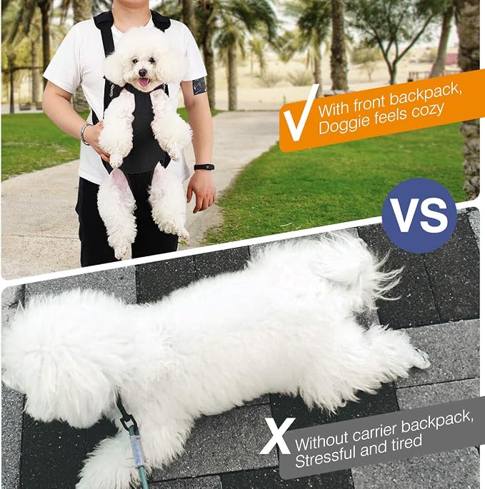 Pawaboo Pet Front Carrier Backpack for Small Medium Dogs | Legs Out Easy-fit,Adjustable Straps,Hands-Free,Soft Padded Support for Travel Hiking Cycling Camping,2.5-5Lbs,Black,S - Image 7