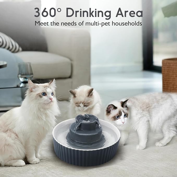 Lawfery Ceramic Cat Water Fountain, 2.1L/71oz Cupcake Pet Fountain | 3 Carbon Filters, 2 Quiet Pumps, Heavy Ceramic Body, and 360° Drinking Area, Drinking Bowl for Indoor Cats and Small Dogs - Image 5