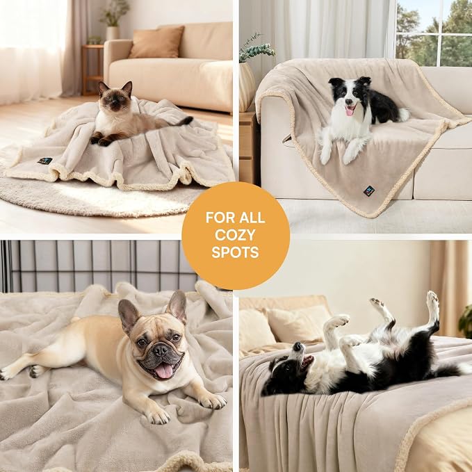Waterproof Pet Blanket, Liquid Pee Proof Dog Blanket for Sofa Bed Couch, Reversible Sherpa Fleece Furniture Protector Cover for Small Medium Large Dogs Cats, Grey Beige Medium（57" x 40"） | waterproof pet blanket sherpa fleece reversible couch cover bed... - Image 6