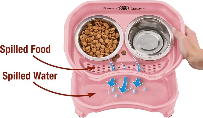 Neater Feeder Express Mess Proof Dog Bowls Elevated for Small Breeds Under 15 Lb, Made in USA, No Spill Raised Dog Food Bowl Stand, Stainless Steel Food and Water Bowl Set, Feeding Station, Pink - Image 3