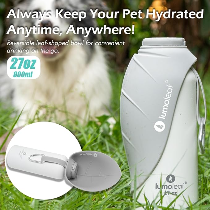 LumoLeaf Insulated Dog Water Bottle 27 oz Stainless Steel - Keep Water Cool or Warm, Portable Pet Water Bowl for Travel, Wide Mouth for Easy Ice Filling & Cleaning (Grey, 27 oz) - Image 2