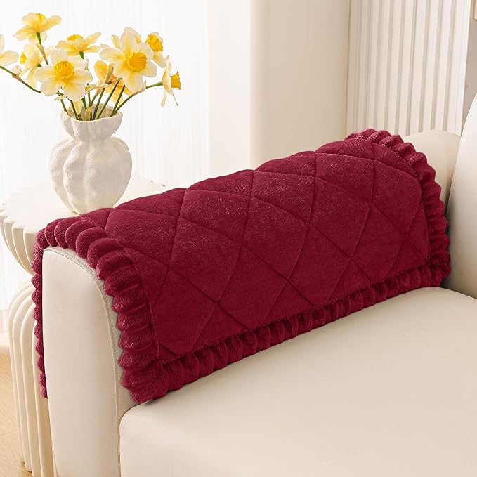 Smiry Non Slip Couch Cover for Dogs, Fuzzy Plush Pet Sofa Protector | Washable Furniture Cover for Large Dogs & Cats, Scratch & Dirt Resistant, Covers Backrest & Armrest, Red, 27.6"x27.6" by Smiry