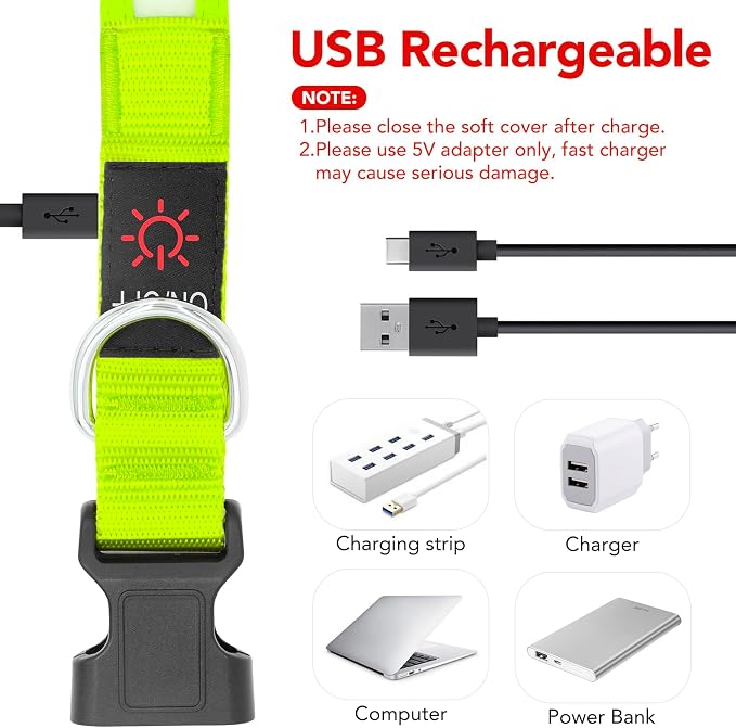 Vizpet LED Dog Collar, Light Up Dog Collar Adjustable USB Rechargeable Super Bright Safety Light Glowing Collars for Dogs(X-Large,Green) - Image 3