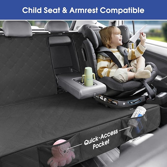 ALLANSING Upgraded 900D Heavy Duty Dog Back Bench Seat Cover for Large SUVs, Car Seat Protector, Seatbelt & Armrest Compatible, Waterproof & Non‑Slip for Dogs & Kids - Image 3