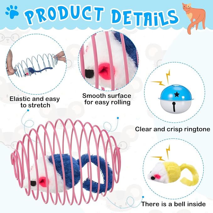 Jecery 5 Pcs Cat Toys Spring,Mouse and Bell,Mix Colors | Interactive Metal Cat Toy, Stretchable Rolling Ball, for Indoor Cats, Colorful Playful Coils, Kitten Pet Supplies - Image 3