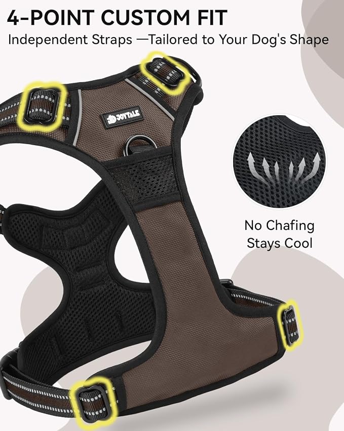 Joytale No Pull Dog Harness & Seat Belt, Easy On 3-Buckle, XL, Brown | Front Clip Reduces Pulling, Escape-Resistant Design, Adjustable Fit, Soft Padding for Comfort, Secure Tether for Safer Travel - Image 7