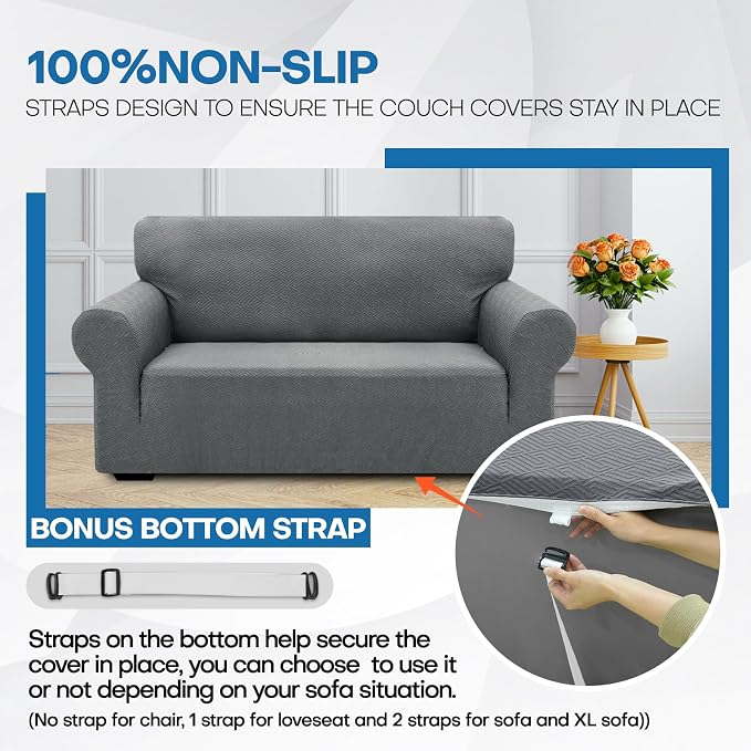 XINEAGE Stretch Jacquard Loveseat Cover, Non Slip Sofa Slipcover for Dog | High-Stretch Fabric. Wear-Resistant, Pet Friendly. Easy Install & Washable for Living Rooms, Offices.Light Gray - Image 7