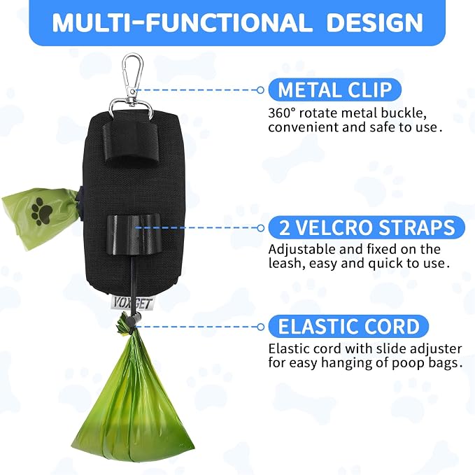 Dog Poop Bag Holder with Treat Pouch, 2 Zipper Pockets & Leash Clip | Waste Bag Dispenser with 1 Roll Poop Bags, Quick Access Treat Storage, Hands-Free Design for Dog Walking, Training & Travel - Image 2