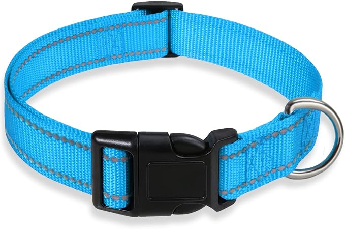 Reflective Dog Collar, Puppy Collar with Buckle Adjustable, Sky Blue XXS | Breathable Nylon Collars for Small Medium Large Dogs, No Chafing on Walks and Outdoor Hikes, Metal D-Ring, Night Safety by BOOMIBOO