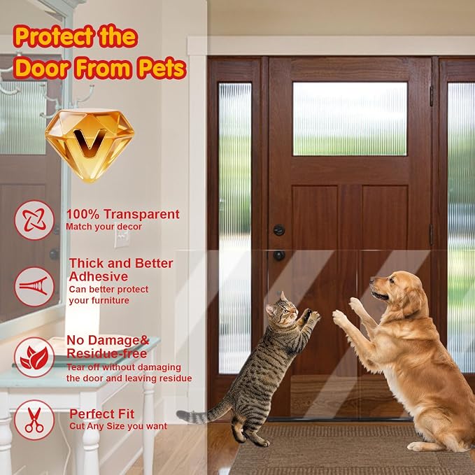 Door Protector Tape from Dog Scratching 12Inch x 118Inch | Dog Scratch Guard for Doors & Furniture –Transparent No-Residue Pet Scratch Protector - Image 3