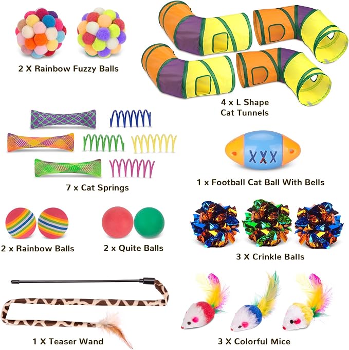 Retro Shaw Interactive Cat Toys for Indoor Cats Kitten,Relieve Bored,25PCS | 4PCS Collapsible Tunnels, Large, Safe and Durable, Kitten Game Hiding Spot Self-Play Chase Exercise - Image 3