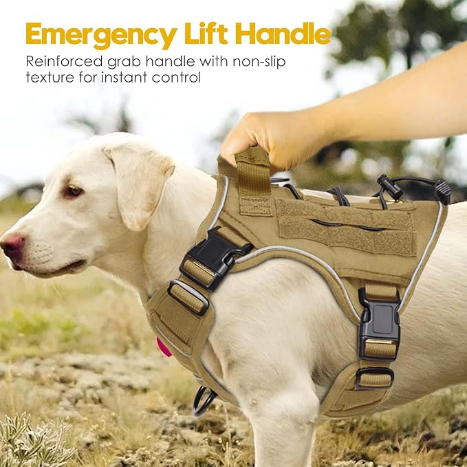 Heavy-Duty Tactical Dog Harness for Large Dogs, No Pull Adjustable Reflective Pet Vest with Molle System, K9 Military-Grade Control for Service Training, Outdoor & 10+ Breeds, Khaki, Medium - Image 8