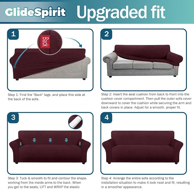 Waterproof Stretch Spandex Chair Sofa Slipcover,Washable Non-Slip Soft Couch Cover with Elastic Bottom, Leakproof Furniture Protector for Kids, Pets, Dogs & Cats (Chair, Burgundy) - Image 4