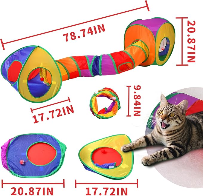 Pet Cat Tunnel, Tent Kit Tunnels for Indoor Cats, Collapsible Pet Tunnel for Kitten, Puppy, Rabbit, 25cm-Wide Tunnels, Durable & Breathable, with Peek Hole Toy Ball - Image 7