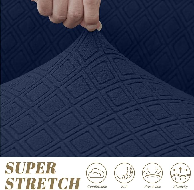 ALIECOM Corner Sectional Couch Covers Washable Sofa Cover L Shaped Couch Cover for Dogs Pets Stretch Soft Sectional Slipcovers with Non Slip Strips U Shape Furniture Protector (Navy, Large) - Image 4