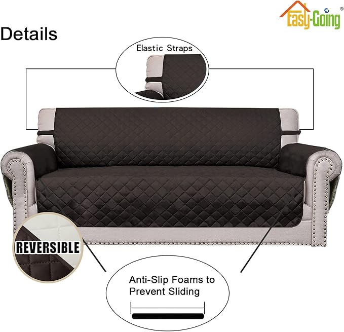 Easy-Going Reversible Couch Cover, Oversized Chair, Chocolate/Ivory | Machine Washable Slipcover For Dogs, Water Resistant Furniture Mat For Living Room, Non-Slip Sofa Cover, Pet Friendly - Image 3