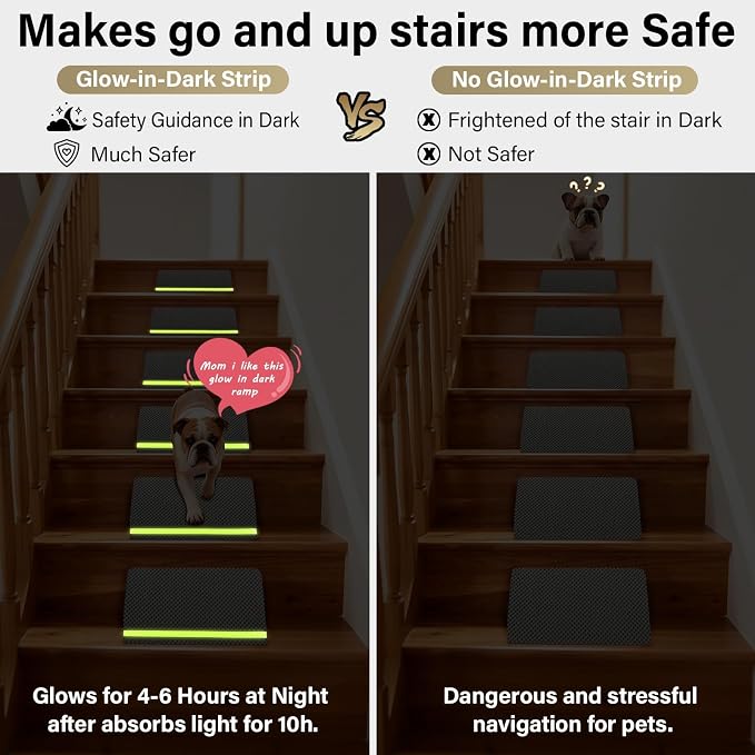 JoyBlooms Upgraded Dog Ramp for Stairs, Dog Stairs for Small Dogs (Corgi & Dachshund), 40D Foam Non-Slip, 30° Slope with Glow Strip, 13.8"x10.2"x5.9", Gray-3pcs - Image 5