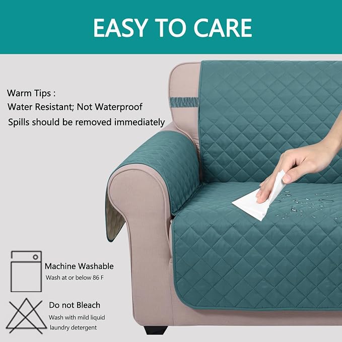 U-NICE HOME Loveseat Sofa Cover for 2 Cushion Couch, Blue/Beige | 45''Loveseat Cover Washable, Pet Friendly, Elastic Straps, Water Repellent, Furniture Protector for 2 Cushion - Image 5