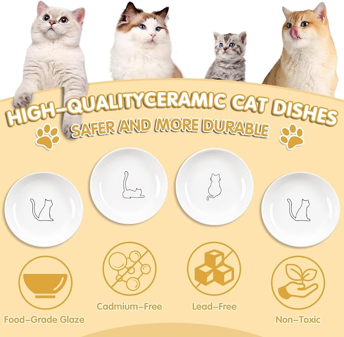 6 Pack Cat Food Bowl, Ceramic Cat Bowls, Anti Whisker Fatigue Cats Bowl Set | 5.5 Inches Shallow Wide Kitten Plates for Food and Water (White-B) - Image 5