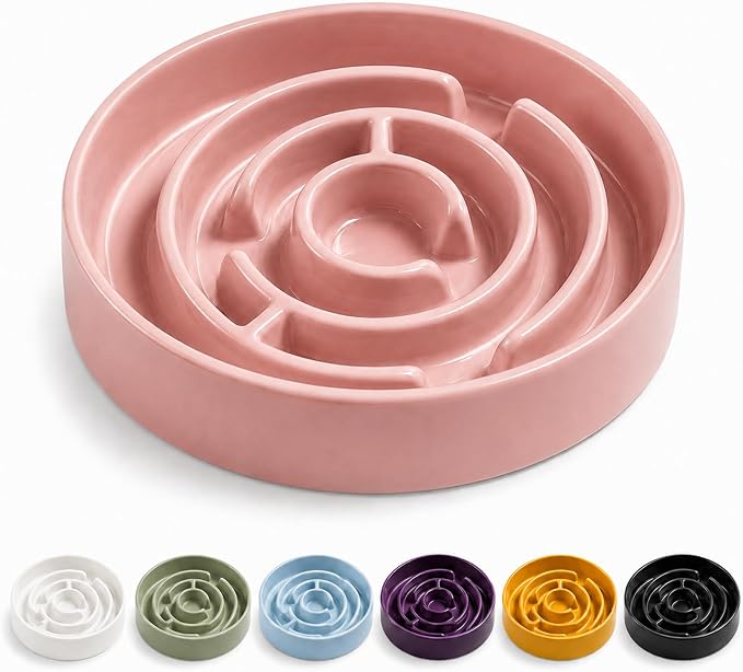 Ceramic Slow Feeder Dog Bowl 1.5 Cup Puzzle Dish for Small Medium Dogs | Glazed ceramic maze bowl with 1.5-cup capacity for dry or wet food, sized for small and medium dogs by Unknown
