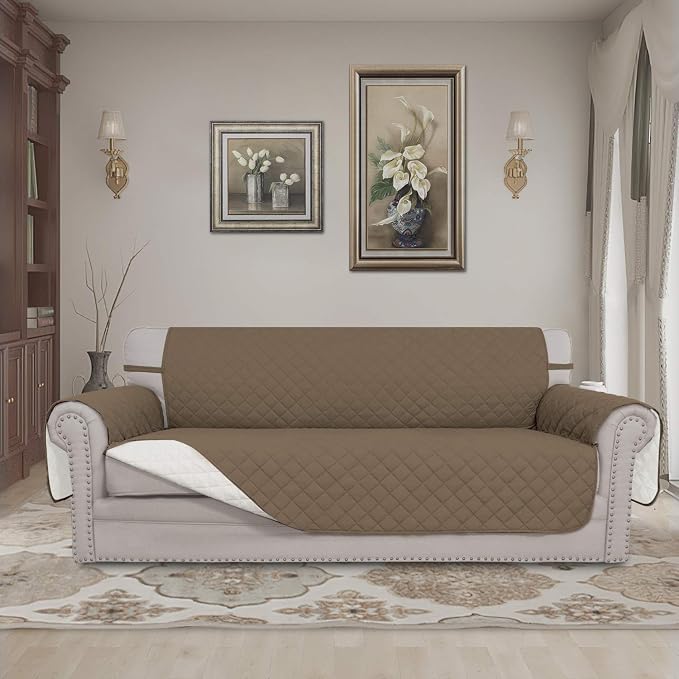 Easy-Going Reversible Couch Cover, 3 Cushion Sofa, Large, Camel/Ivory | Machine Washable Slipcover For Dogs, Water Resistant Furniture Mat For Living Room, Non-Slip Sofa Cover, Pet Friendly - Image 2