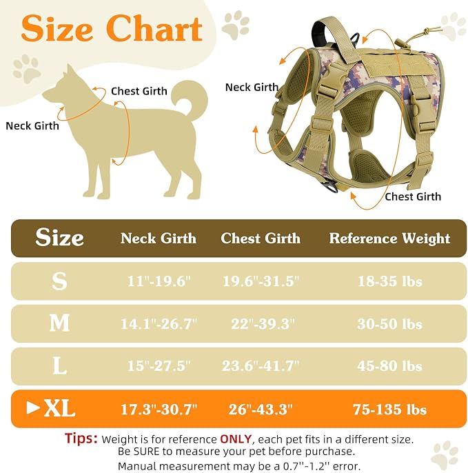 VavoPaw Heavy Duty Tactical Dog Harness for Large Dogs, No Pull Adjustable | Pet Harness Reflective Service Training Easy Control Pet Vest Military K9 Working Dog Harnesses（Desert Camouflage, XL） - Image 2