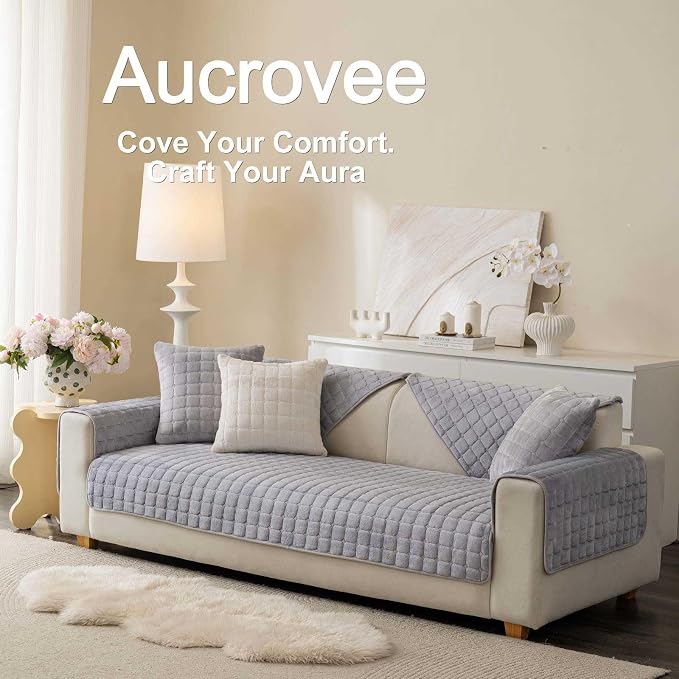 Velvet Washable Couch Cover for Pets Dogs, Non Slip Sectional Sofa Covers for 3 Cushion Couch Sofa L Sharped Sofa Slipcovers, Furniture Protector (1 PCS 36"x82",Light Grey) - Image 3