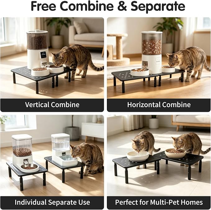 Elevated Cat Food Stand, Adjustable Automatic Cat Feeder Station | 4/5/6 in Adjustable Cat Feeding Station, 14.5 x 9 in Platform, Fits Most 4-6 L Automatic Feeders, Non-Slip Base, Black - Image 3