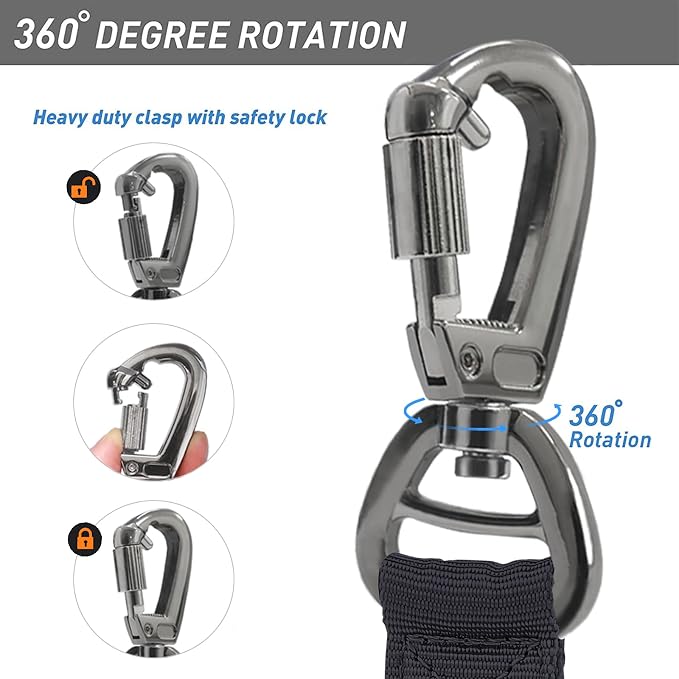 Hotsky Tactical Bungee Shock Absorbing No Pull Dog Leash,Blue Camo,4-6FT | Heavy Duty for Medium Large Dogs That Pull up to 660 lb,with Padded Double Handle ＆ Car Seatbelt,360°Rotating Locking Clasp - Image 8