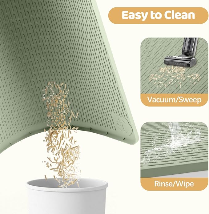 Silicone Cat Litter Mat for Litter Box 40”x40” Large Cat Mat, Green | Waterproof, Non-Slip, Leak-Proof Rug Mat with Lip, Easy to Clean, Extra Large Litter Catcher Mat for Floor - Image 6