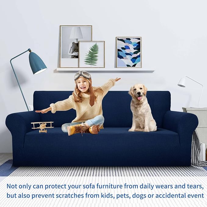 MAXIJIN Stretch Loveseat Sofa Slipcovers 1 piece Love Seat Couch Covers for 2 Cushion Couch Non Slip Sofa Cover Washable Dog Cat Proof Furniture Protector Pet Friendly (Loveseat, Navy Blue) - Image 2