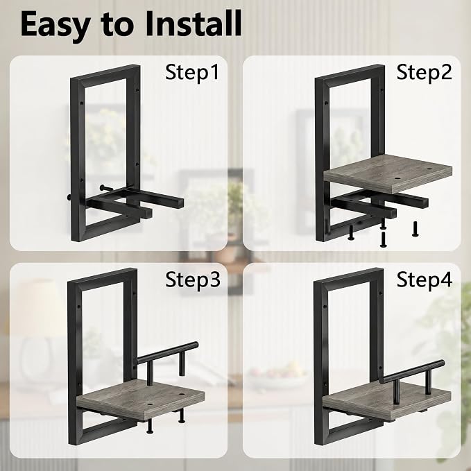 Sbosbo Floating Shelves for Wall Plant Shelf Indoor Wall Mounted Shelves | Wall Planters for Indoor Floating Plant Shelves for Bedroom, Living Room, Kitchen, Office, Bathroom Decor (Grey, 2 Pack) - Image 4