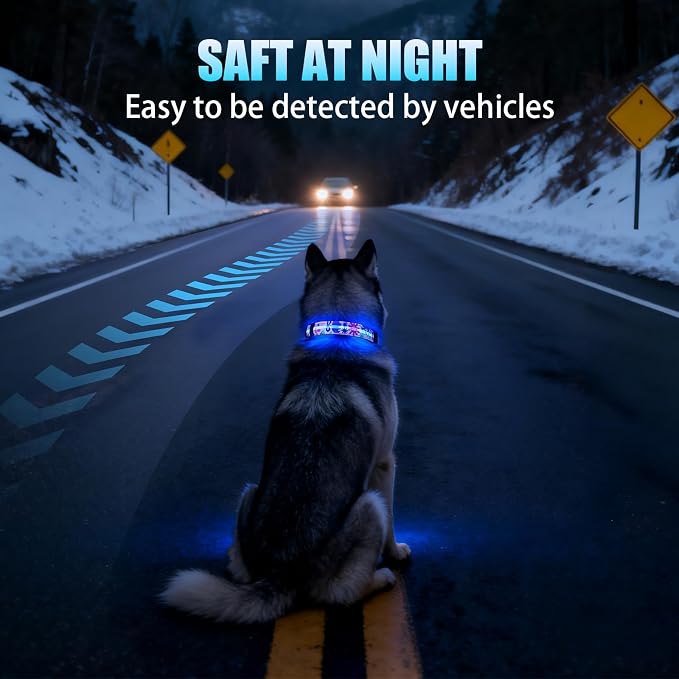 LED AirTag Dog Collar - Brightest Light Up Dog Collars, Flower XL | IP68 Waterproof Air Tag Dog Collar Holder, 1,600 Feet of High Visibility, Magnetic Charging, Dog Lights for Night Walking - Image 6