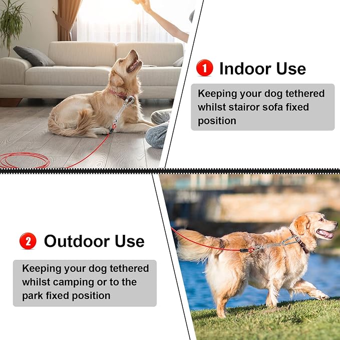 jenico Dog Tie Out Cable - 100 ft Heavy Duty Dog Lead for Yard | Outdoor Runner Cable with Swivel Hook and Shock Spring for Small Medium Large Dogs Up to 500 lbs Dog Tether for Yard Camping - Image 6