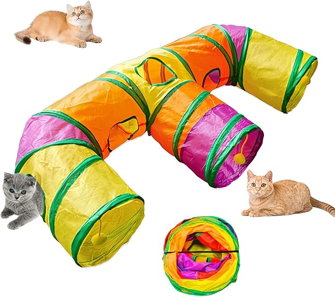 3 Way Collapsible Cat Tunnels with Interactive Ball, E Shape Folded Pet Tube Toy for Indoor Cats, Puppy, Kitty, Kitten, Rabbit by JoneRise