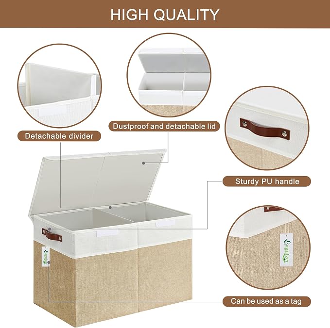 Bagnizer Large Toy Storage Box with Lids, Collapsible Sturdy Baby Storage Organizer Chest Bin Basket for Kids, Boys, Girls, Playroom, Nursery, Bedroom, Closet 25"x13"x16" (Beige and White) - Image 8