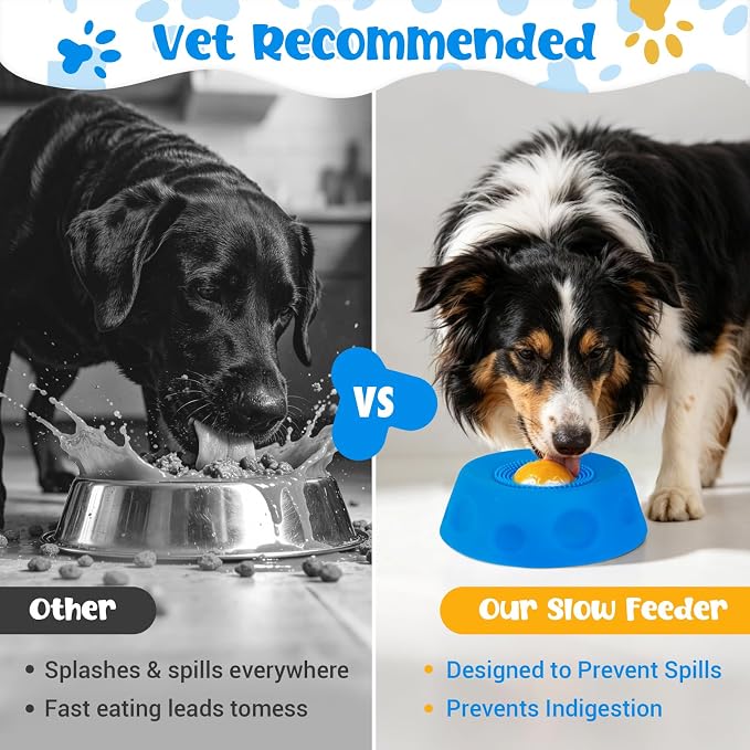 Slow Feeder Dog Bowl with Interactive Roll Ball, Anti-Slip Dog Lick Bowl | Slow Feeder Bowl for Liquid Treats, Bone Broth & Yogurt, Anxiety Relief Boredom Puzzle Feeder for Small Medium Dogs - Image 3