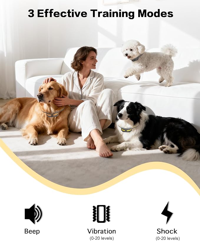 3 Pack Dog Training Collar – Remote Dog Shock Collars with Beep, Vibration and Safe Shock Modes, Rechargeable IP67 Waterproof E-Collars for Small, Medium & Large Dogs with LED Night Light - Image 3