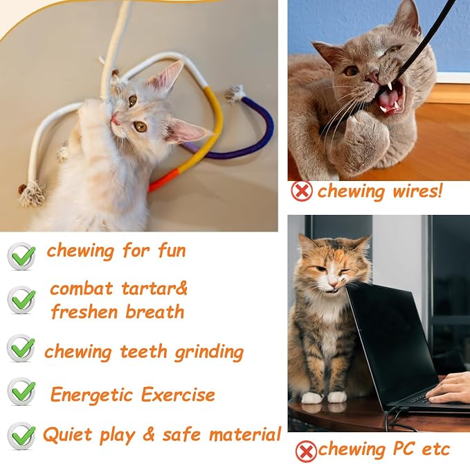 Cat Toys Chew Ropes, Silvervine Sticks Catnip Rope Toys with Refillable Natural Catnip for Cats Dental Care, Safe Teeth Cleaning Toy for Indoor Cat Kitty Kicker Toy Interactive Catnip Kitty Toys - Image 2