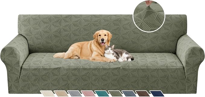 YEMYHOM 1 Piece Stretch Oversized Couch Covers for 4 Seat, Jacquard Extra Large Sofa Cover with Non-Slip Elastic Bottom, Thickened Slipcover Furniture Protector for Dogs Pets (X-Large, Army Green） by YEMYHOM