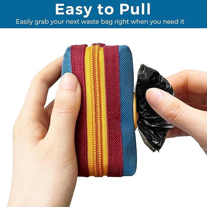 Dog Poop Bag Holder Zippered Pouch, Portable Dog Poop Bag Dispenser with 1 Metal Clip, Fashion Color Matching Canvas Waste Bag Holder for Leashes - 2pack - Image 7