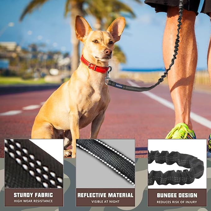 AUROTH Heavy Duty Bungee Dog Leash for Shock Absorption - 6FT Black Training Leash with 2 Padded Handles for Medium Large Breed Dogs - Image 2