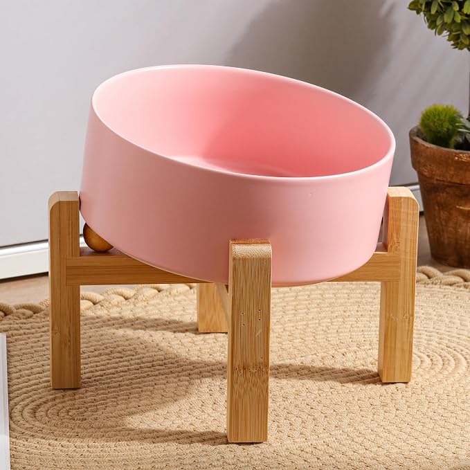 Pink Elevated/Raised 15°Tilted Anti Slip Ceramic Dog Bowl for Small/Medium Breeds,Slanted Bulldog Big Face Pet Food Water Feeding Dish with Stand for Cats and Dogs (3.6 Cups/28 OZ) - Image 6