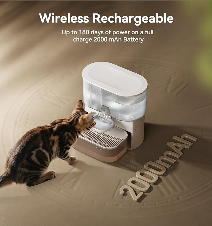 Wireless Cat Water Fountain No Filters, Wastewater Separation, FEELNEEDY Stainless Steel Bowl, 3.5L Pet Water Fountain for Cats & Dogs Dispenser, White - Image 5