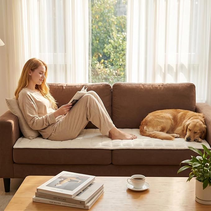 Fixwal Waterproof Corduroy Dog Couch Cover, 27.6" x 82.7", Off White | Integrated TPU Barrier, Non-Slip Backing, Machine Washable, Pet Friendly, Easy Clean Pet Hair, Soft Sofa Cushion Protector - Image 8