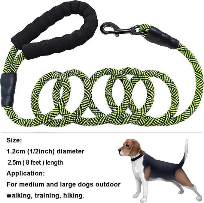 MayPaw Heavy Duty Rope Dog Leash, 3/4/5/6/7/8/10/12/15 FT Nylon Pet Leash, Soft Padded Handle Thick Lead Leashes for Large Medium Dogs (Green Black, 1/2" * 8') - Image 5