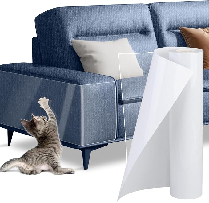 Cat Scratch Furniture Protector - Couch Protector from Cat Claws | Plastic Cover Adhesive Clear Flexible Sofa Guard, Single Side Sticky Deterrent Training Tape,11.8 in × 196.8 in by Unknown